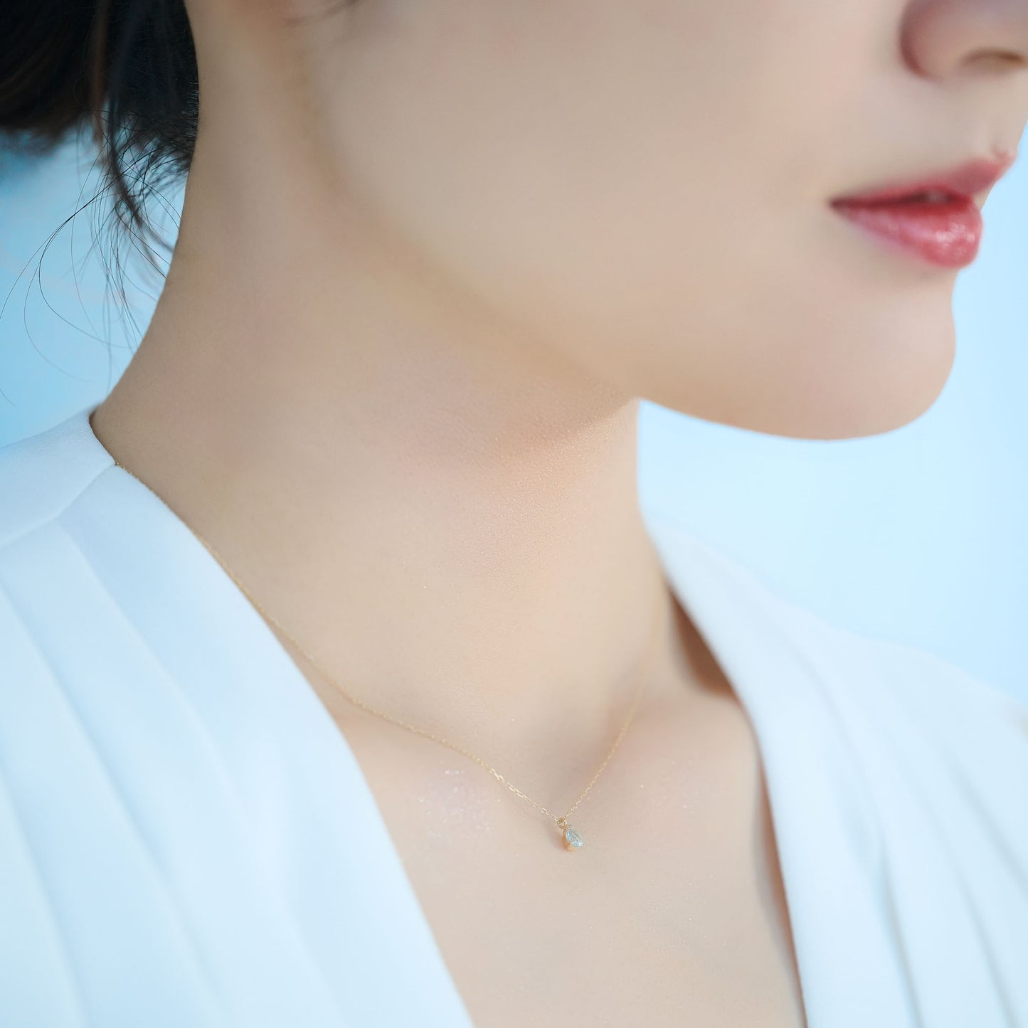 K10YG アクアマリン しずく型ネックレス