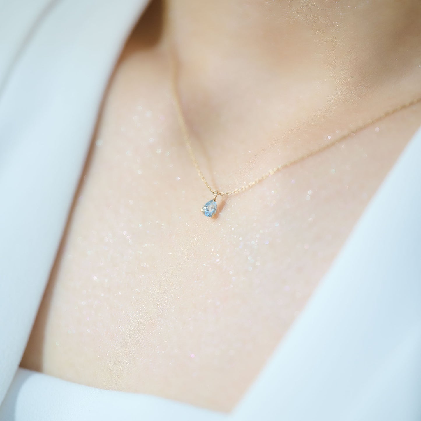 K10YG アクアマリン しずく型ネックレス